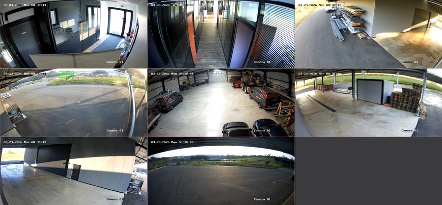 Bâtiment professionnel sous vidéosurveillance 8 caméras — hangar entrepôt Dordogne